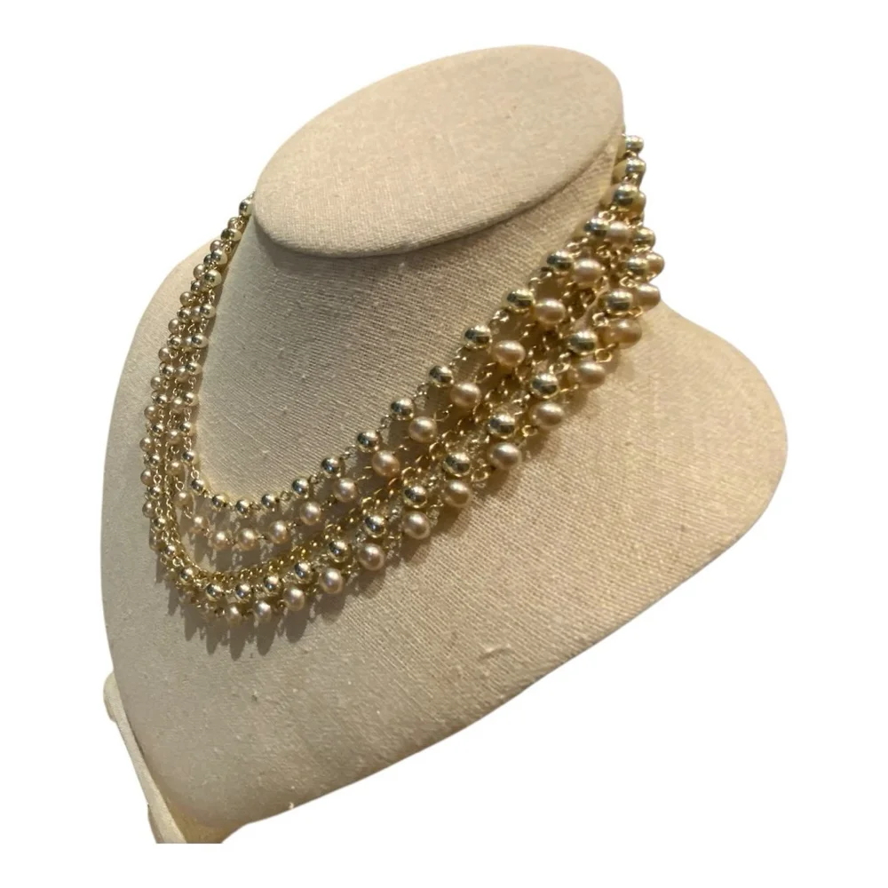 Vintage Coro Necklace Gold Beige Pearl Multi Strand - Picture 4 of 7